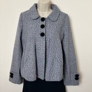 Kaity Tweed Swing Jacket Peter Pan Collar with Velvet Buttons Pockets Pink Blue